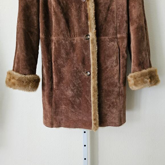 LNR La Nouvelle Rennaissance Penny Lane Brown Suede Faux Fur Button Coat Sz M - Picture 9 of 16